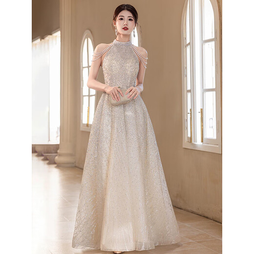 Xiaohanlu High School Entrance Exam Art Exam Dress Halterneck Evening Girl Feeling 2025 New Host Performance Birthday Party Adult Ceremony Dress Celebrity Picture Color L