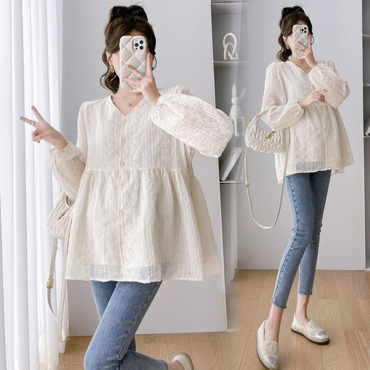 Joyncleon (Joyncleon) Mutterschaft Top Frühling Kleidung Langarm koreanischer Hemd -Hemd -Puppe Chiffon Hemd Feder mittelgroß