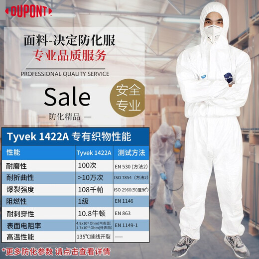Dupont Tweiqiang 1422A Industrielle Schutzkleidung Antivatglasfaser Asbest Pestizid Desinfektionsmittel atmungsaktives einteiliger Kapuzen-Industrie-Sprühfarbe staubdes und antistatische Arbeitskleidung Dupont 1422A Industrielle chemische Schutzkleidung