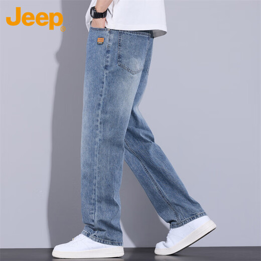 Jeep (JEEP) men's summer new straight-leg casual pants men's loose wide-leg pants stretch pants light blue 33