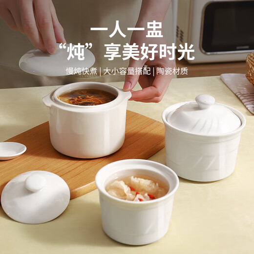 Jingdezhen (jdz) ceramic stew pot, water-proof stew pot, steamed vegetable, egg custard soup pot, stew pot with lid, special steamed egg bowl, small crock pot for soup, thickened stew pot, medium + large size, free 1 soup spoon