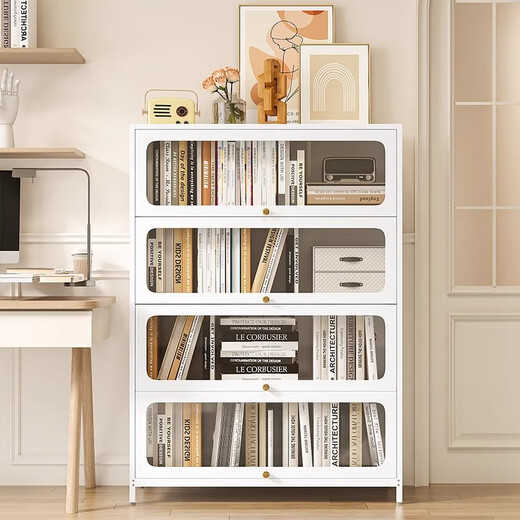 Yulixing household steel bookcase storage rack floor-standing living room iron-art flip door dustproof multi-layer storage cabinet rack children's bookshelf arc elegant white 5 door-1695*500*350mm