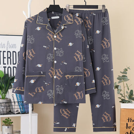 Catren Pure Cotton Viersaison Viersaison Herren-Langarm-Pyjama-Hauskleidung langärmlige 826 Blue L für 95-130 Jin [Jin ist 0,5 kg]
