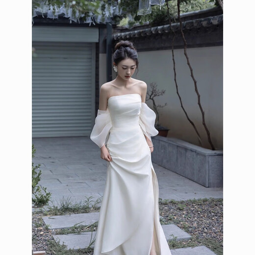 
Indulgent light wedding dress niche new style bride outfit wedding welcome tiara simple tube top evening dress temperament tube top XS