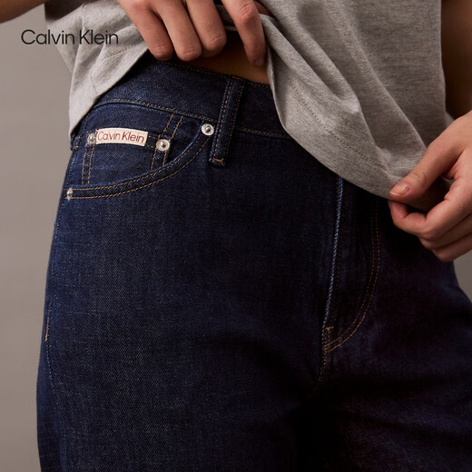 Calvin KleinJeans【复刻90系列】25春夏新款女士ck亚麻直筒牛仔裤47AB718 RBW-牛仔深蓝 28