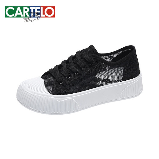Cartelo 2025 Chaussures en maille neuves d'été Small Small White Women's Shoes Touvas Chaussures polyvalentes Sole épaisse chaussure de planche respirante 9902 noir 38