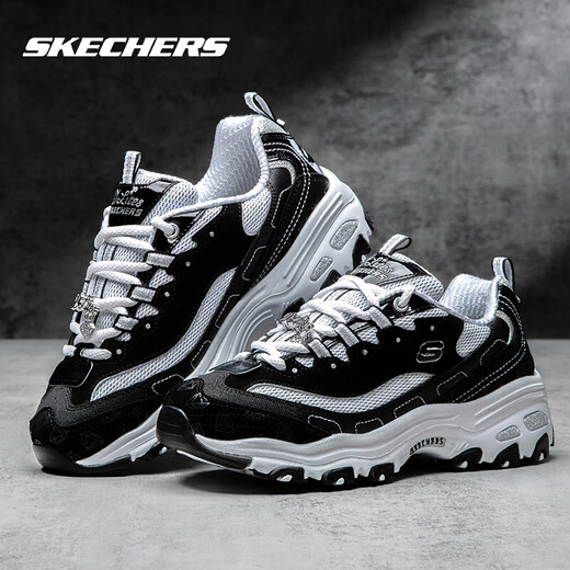 斯凯奇（Skechers）女鞋2025春夏新款熊猫鞋钻石款潮流休闲鞋复古增高老爹鞋子女 12241-BKW 40 (270mm)