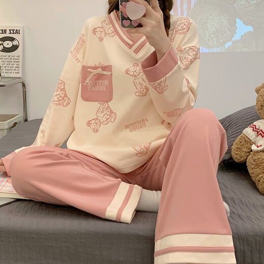 Pijama modal para mujeres en primavera y otoño, pantalones largos coreanos, trajes de dibujos animados para ropa para al aire libre de verano