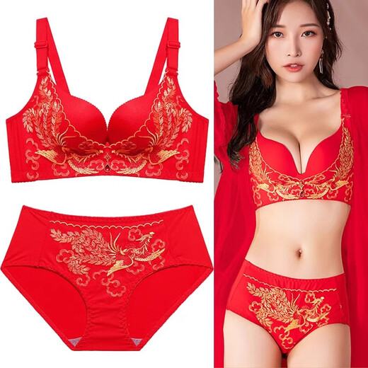 Victoria Palace Ben Ming Nian Underwear Bra Sexy Wireless Bra Push Up Side Breast Bra Sexy Lace Underwear Big Red Big Phoenix 75B 34B= Medium Thick