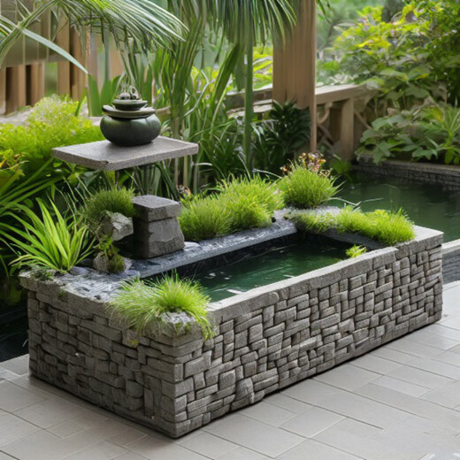 
Garden fish pond landscape rockery fountain balcony garden turtle pond courtyard villa Fengshui tank decoration flowing ornaments 6630 blue-gray flowing water landscape combination