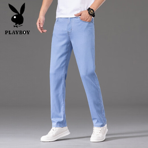 Playboy (Playboy) Hong Kong High-End Tensile Jeans Men's Spring y Autumn Fino suelto Celile elástico Long Men Pants Men 9767b Light Blue 29