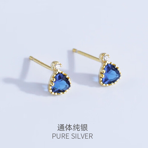 Mori uses earrings sterling silver women's sapphire tanzanite earrings niche design cool style Versailles versatile mesh earrings sapphire blue gold pair