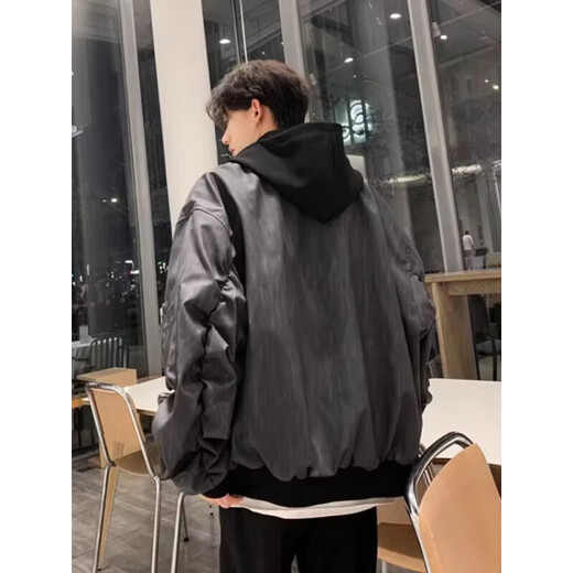Yiran presents jacket men's autumn and winter high street fashion handsome hunting suit fake two-piece design baseball uniform hooded casual jacket for men black XL recommended 120-140Jin Jin equals 0.5 kg