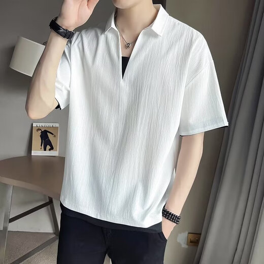 AEXMERE fake two-piece short-sleeved T-shirt men's trendy brand ice silk half-sleeved 2025 new summer men's top 682 brown M