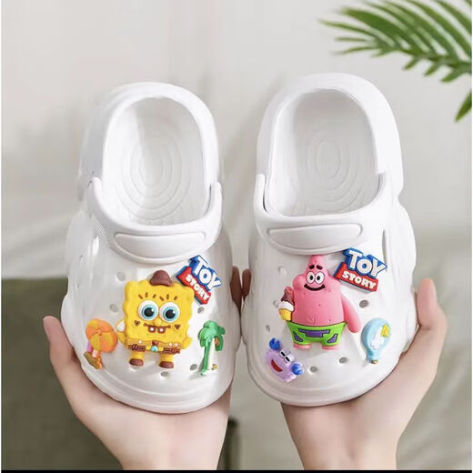 Hot style SpongeBob SquarePants children's clogs, parent-child slippers, new home boys, girls and babies indoor non-slip khaki-SpongeBob SquarePants 28, inner length 19cm, one size too large