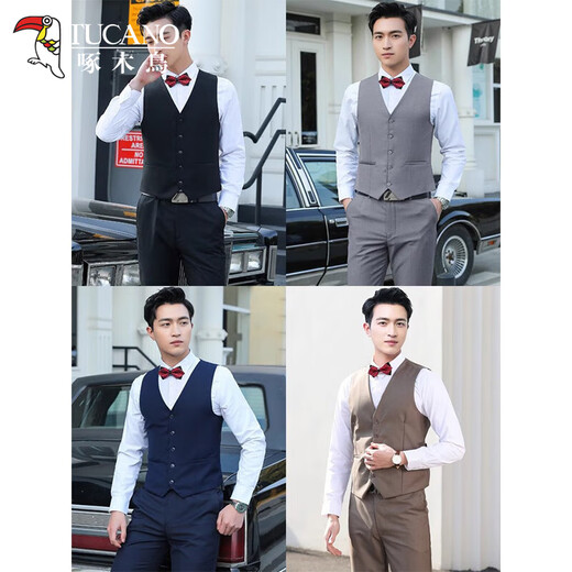 
Woodpecker groomsmen's best suit brothers suit men's spring suit vest white shirt three-piece dress wedding groom suit large size black (vard + shirt + trousers) gift bow tie 2XL