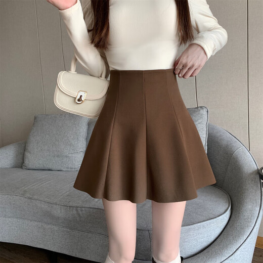 Jin Jin is equal to 0.5 kg. Muta size coffee-colored woolen skirt for women in autumn and winter 2025. A-line short skirt that covers the crotch and hips. Umbrella skirt. High-waisted pleated skirt. Coffee-colored woolen skirt is recommended to be 110 Jin. Jin is equal to within 0.5 kg.