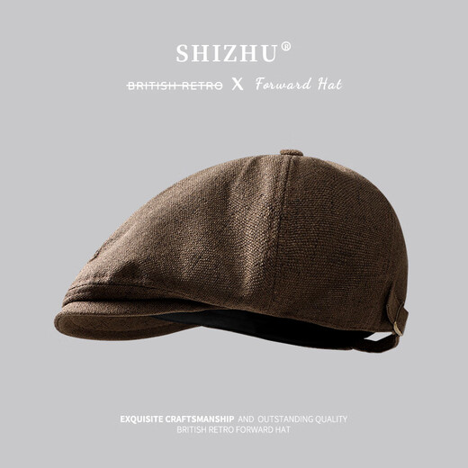 Shizhu Hat Women's Autumn and Winter Beret 2025 New Face Revealing Small Reverse Wearing Forward Hat Duck Tongue Retro Hat Newsboy Hat Brown Double-layered Brim High Quality