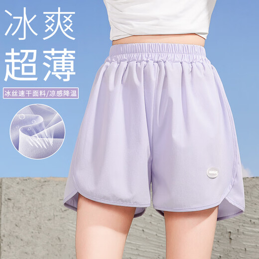 OVE女童速干运动套装夏季儿童羽毛球网球训练服夏装中大童短袖两件套 9889棉T白色+紫色短裤 170 170cm