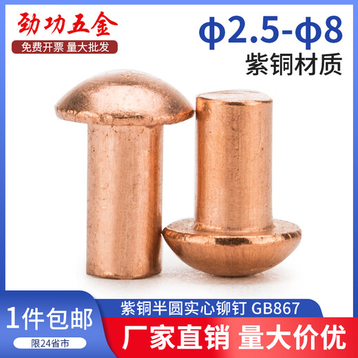 Jinggong copper rivets semi-round head solid rivets round head rivets copper solid copper rivets M2.5M3M4M5M6 3*5 (200 pieces)