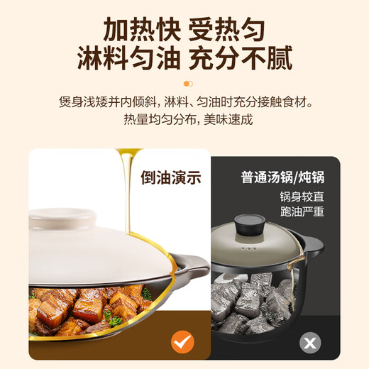 ASD casserole soup household high temperature resistant dry-roasted stew pot ceramic pot Cantonese style claypot rice wide mouth casserole 1.9L