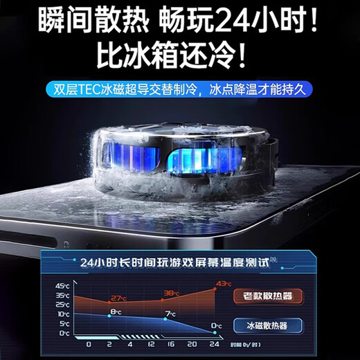 手机散热器磁吸半导体制冷结冰背夹静音苹果小米黑鲨直播电竞神器 黑【升级款】TEC半导体制冷-3档变频控温
