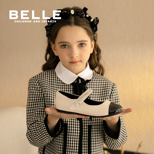 Belle Children's Shoes Girls Princess Shoes 2025 Spring New Little Girls Fashion Shoes British Style Children's Soft Sole Performance Shoes Vanilla Rice 34 Foot Length 21.2-21.6cm