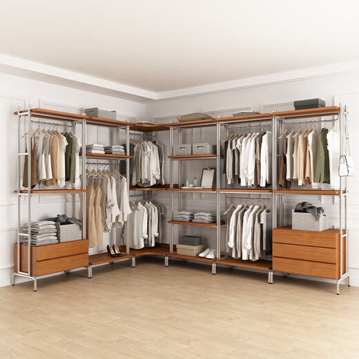 
Nordic iron walk-in clothes rack floor bedroom wardrobe loft metal cloakroom storage rack open wardrobe combination 7170*50*220cm high