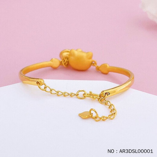 RSRDDY gold Hello Kitty bracelet 999KT cat bell bracelet adjustable half bracelet for girlfriend KT cat bracelet same style as Old Phoenix 5.16g
