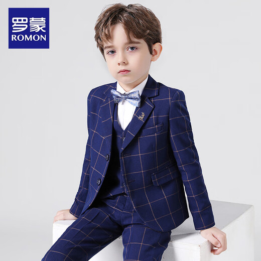 Luo Meng children's suit vest suit boy host dress British style flower girl piano performance suit navy blue 130