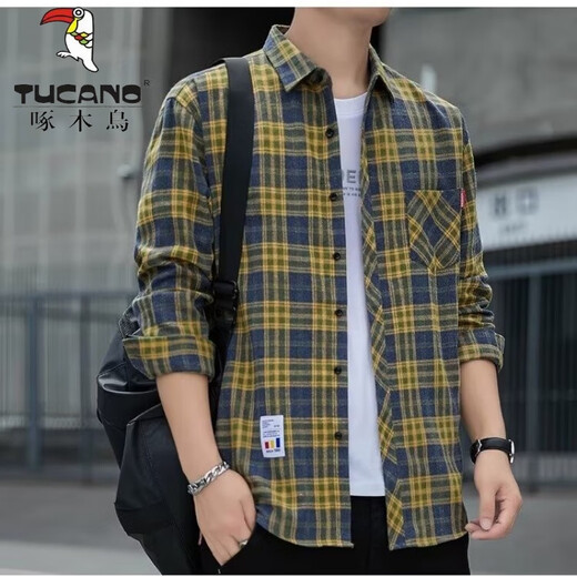 啄木鸟（TUCANO）衬衫男士2025格子休闲春秋季长袖衬衣上衣服复古宽松夏季百搭外套 K12108白色 125-145斤 XL