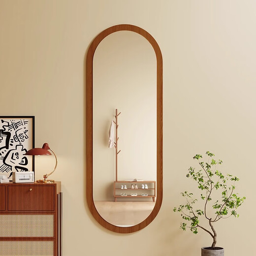 Miroir de vinaigrette médiévale Rngig Miroir à corps complet Miroir mural Maison spéciale Miroir mural de forme spéciale pour les filles Miroir ajusté mural de chambre à coucher [Couleur de noix] 150 * 50 [compensation de rupture]