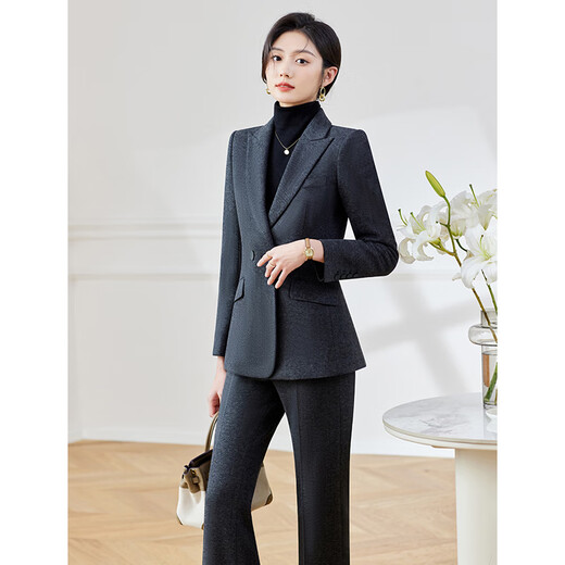 Shiluya (SHILUYA) Spring, Autumn and Winter Suit Women's Thickened Goddess Style Professional Manager Formal Wear High-End Wool Suit Jacket Dark Gray Suit + Micro-Boot Pants (Woolen Winter Style Thickened L (Recommended 109-120)