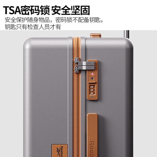 Reebok sharp walking suitcase PC trolley case multi-functional large capacity travel password case leather case English gray brown 24 inches