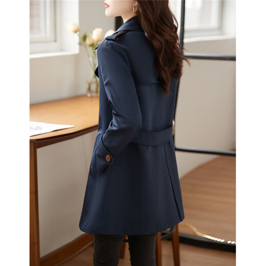 Shang Jing Windbreaker Jacke für Frauen mittelgroße kleine doppelte Farbfarbe High-End-Mode schlanker Windbreaker Marine Blue L.