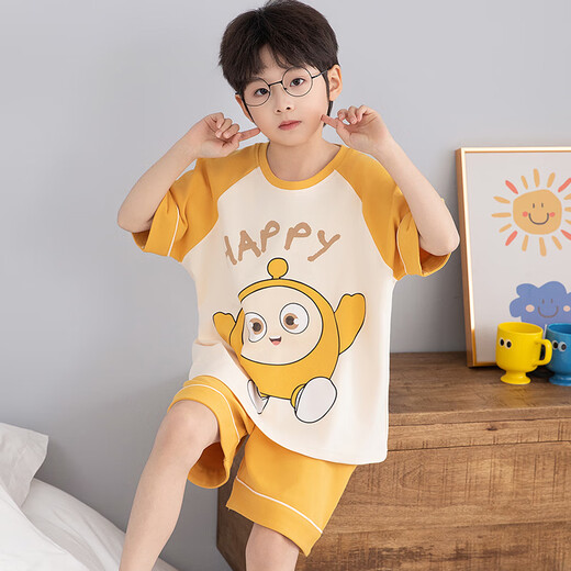 浪莎儿童睡衣男小童夏季短袖薄款纯棉家居服男孩中大童夏天学生套装 LT691 165 建议160-165CM/95-115斤