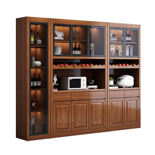 Mu Tisen Chinese solid wood wine cabinet integrated wall display cabinet modern simple living room screen partition cabinet glass door entrance cabinet five-door wine cabinet + single-door side cabinet Default walnut color (remarks for other colors)