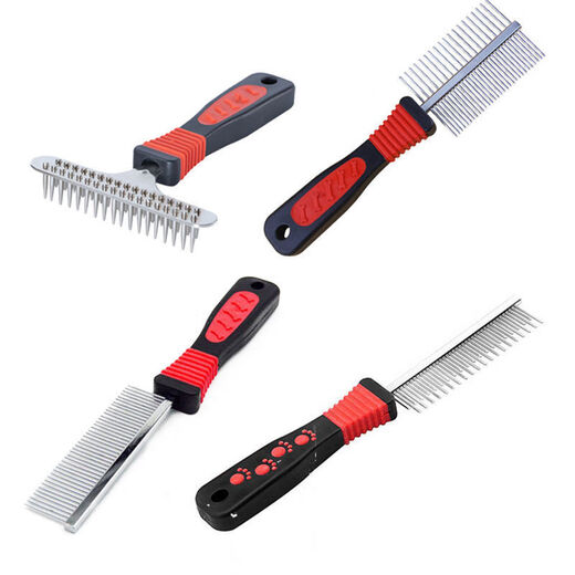 OIMG Dog Comb Pet Hair Brush Double Row Comb Thick Large Dog Golden Retriever Long Hair Satsuma Animal Grade Needle Comb Double Tooth Nail Rake Comb + Pet Knotting Comb Special Offer Set