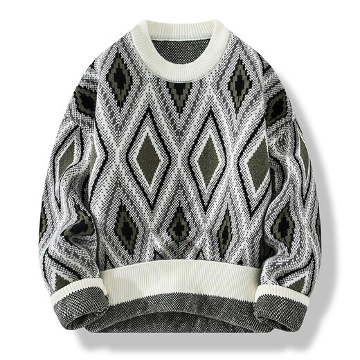 Fhhuabd Round Neck Pullover Herbst- und Winterweite Tops Trendy Brand Dicke gestrickte Pullover Unterwäsche Styling gut aussehendes lässiges Basishemd 9207 Weiß [Hinzufügen] Dicker Stil 2xl [160-180jin [Jin entspricht ca. 0,5 kg]]]