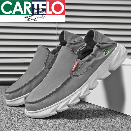 卡帝乐鳄鱼（CARTELO）鳄鱼帆布鞋男2025春季一脚蹬懒人乐福鞋男休闲百搭布鞋 6218黑色 39