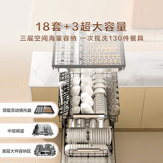 Haier W5000Plus white double-sided washing household built-in fully automatic dishwasher 18 sets + 3 large capacity UV sterilization 7-day long-lasting storage intelligent door opening and quick drying AI intelligent double-sided washing EYSW18566BBU1 ice white