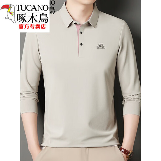 Holzspecker (Tucano) Langarmed T-Shirt für Herrenfrührungen und Herbst Dünn mit mittlerem Alter reinen Baumwoll-Revers-T-Shirt Top Basis Polo-Hemd Neue Produkt 6625 Bohnengrün M 165 Vorschläge 95-115jin [Jin gleich 0,5 kg]