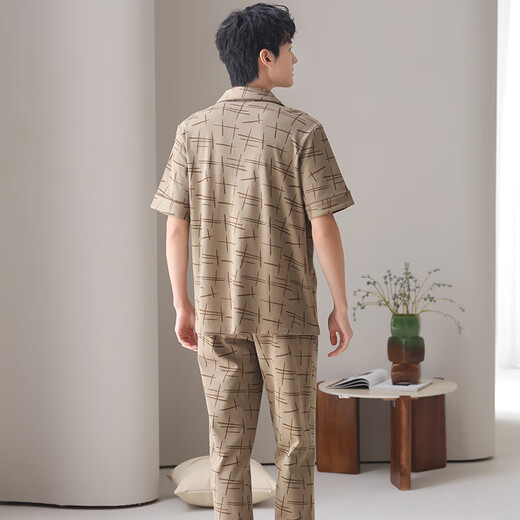 恒源祥纯棉睡衣男春夏季2025新款短袖长裤感大码外穿家居服套装 09M9856纯棉家居服 L 【建议100-120斤】