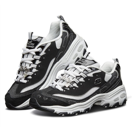 斯凯奇（Skechers）女鞋2025春夏新款熊猫鞋钻石款潮流休闲鞋复古增高老爹鞋子女 12241-BKW 40 (270mm)