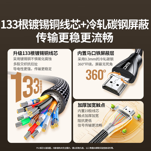 绿联HDMI线2.1版8K60Hz 4K240Hz高清视频连接线兼容2.0笔记本电脑机顶盒接电视显示器投影仪 3米80404