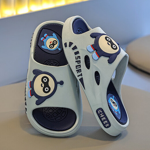 Children's slippers for big children in summer cartoon thick-soled non-slip household slippers for boys and babies for boys and girls to wear outside Eggboy - Gray 30-31 sizes 19cm inner length