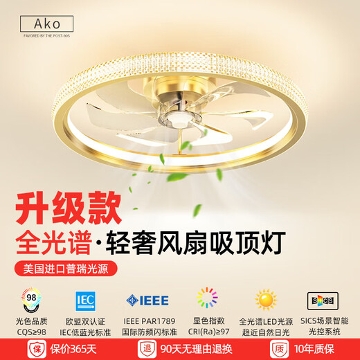 XMSJ照明风扇灯吊扇灯主卧室房间吸顶灯年新款餐厅电扇带灯具 12004黑+白55CM无极+摇头