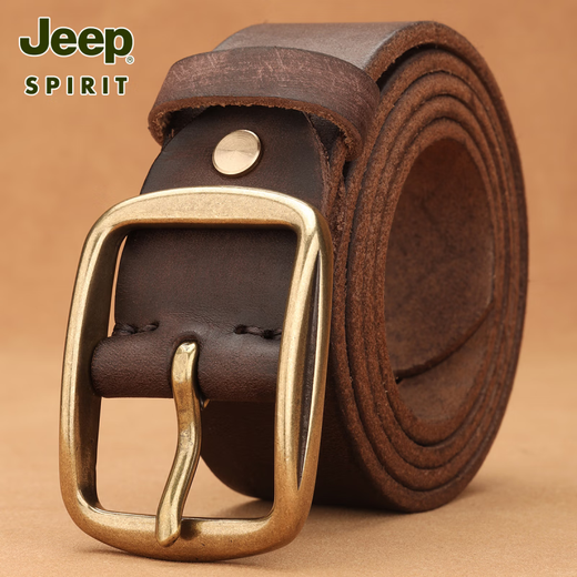 JEEP SPIRIT吉普腰带男真皮针扣百搭男士皮带休闲头层牛皮裤带皮带潮 1047黑色【复古铜扣】 110cm