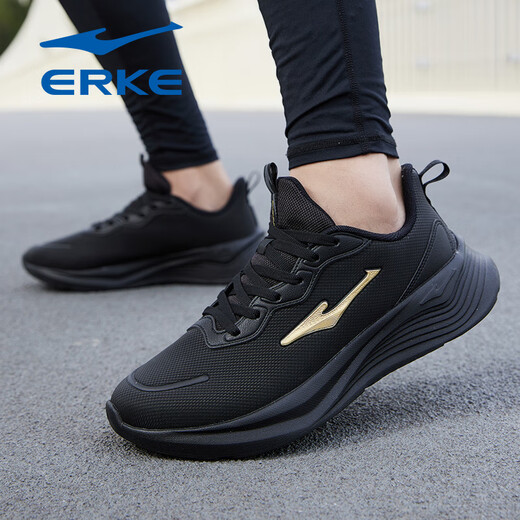 
Hongxing Erke running shoes leather waterproof men's shoes summer new thick-soled shoes lightweight soft sole non-slip black and white men's sports shoes 3523 black gold [rainproof upper] 40 quality assurance
