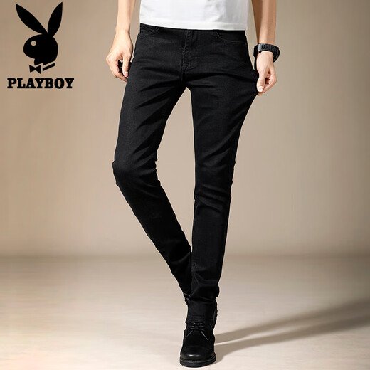 
Playboy (PLAYBOY) jeans men slim spring and summer men Korean version solid color small foot casual pants men black 31